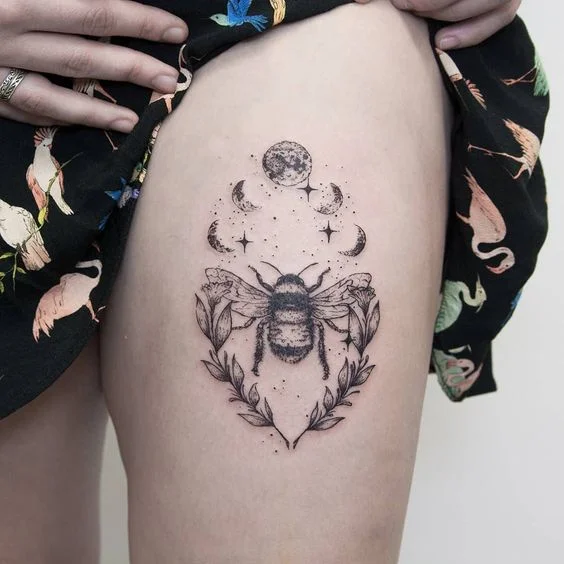 Bee and Moon Tattoo