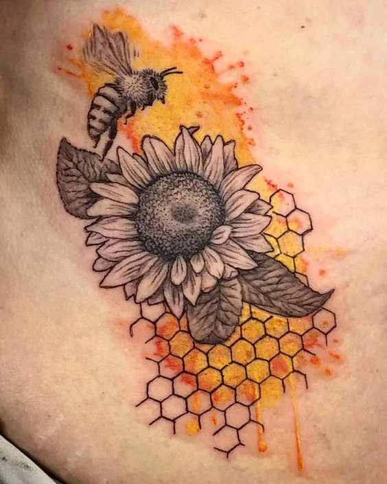 Bee and Sunflower Tattoo