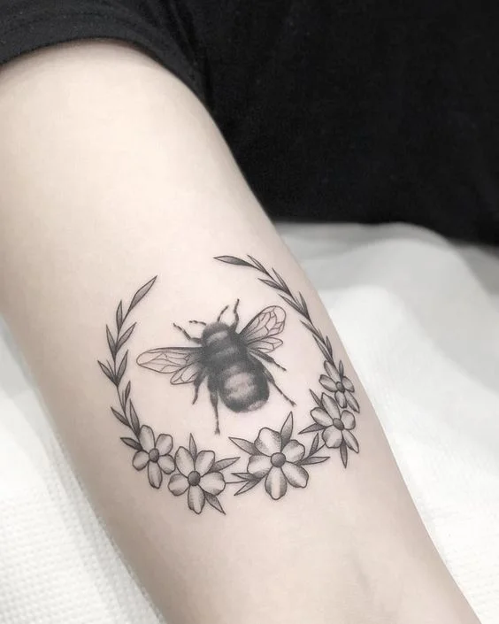 Bee with Wreath Tattoo