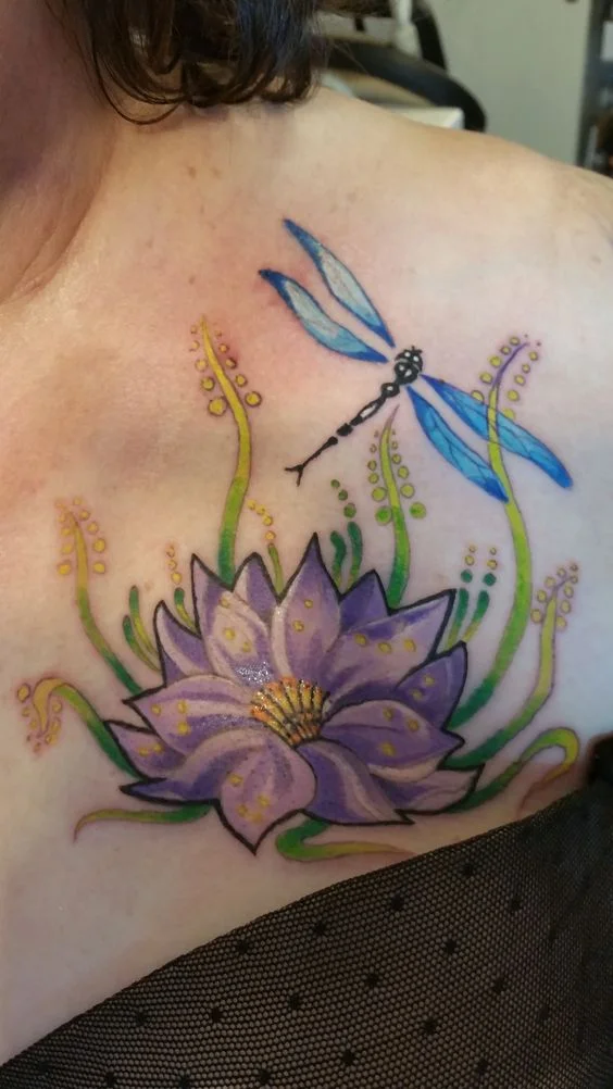 Dragonfly and Lotus Flower Tattoo