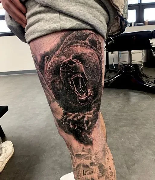 Thigh Bear Tattoo